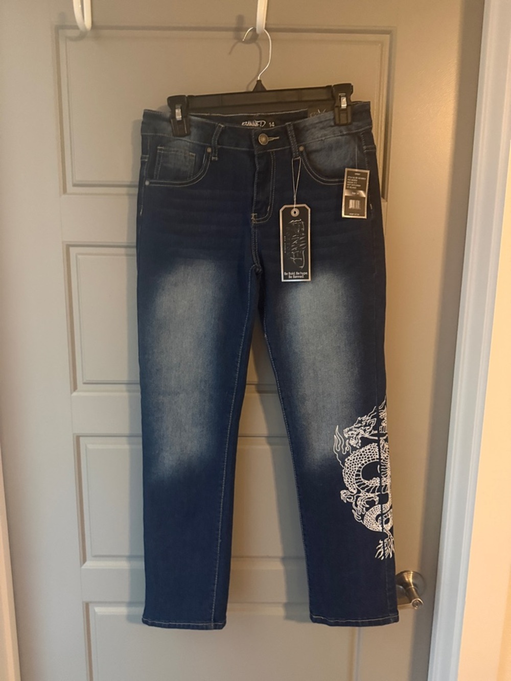 NWT Kids Dark Blue Dragon Graphic Jeans - Midrise